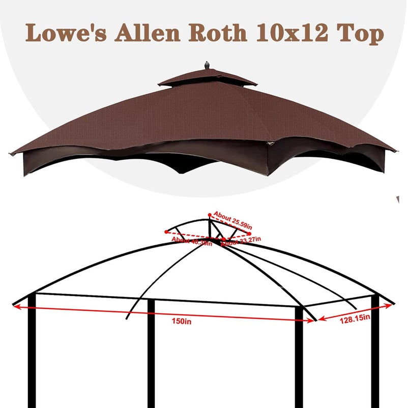 SCOCANOPY Brown Ripstop Replacement Top for Lowe's Allen Roth 10X12 Gazebo Model #GF-12S004B-1/ GF-12S004BTO - Image 3